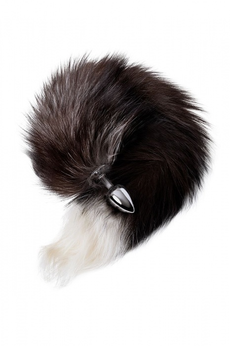 Серебристая металлическая анальная втулка с хвостом чернобурой лисы - размер M - ToyFa - купить с доставкой в Москве