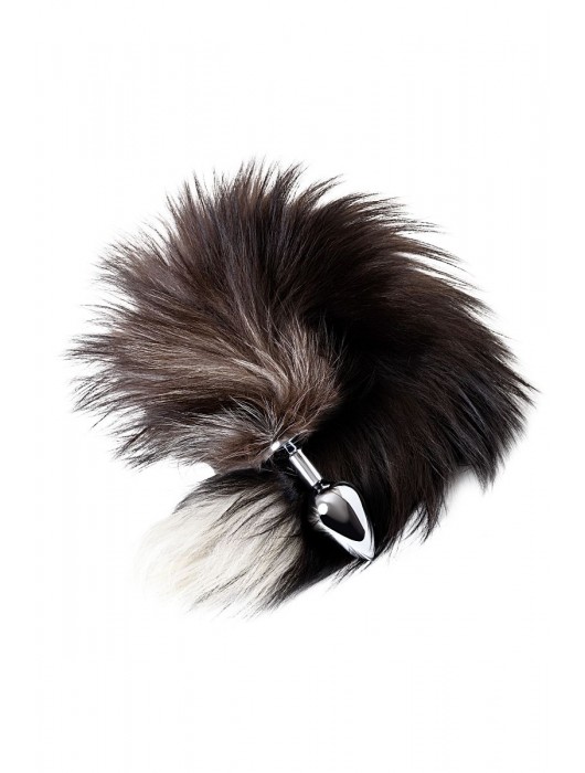 Серебристая металлическая анальная втулка с хвостом чернобурой лисы - размер S - ToyFa - купить с доставкой в Москве