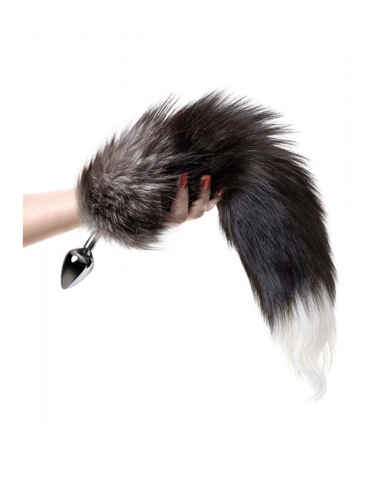 Серебристая металлическая анальная втулка с хвостом чернобурой лисы - размер S - ToyFa - купить с доставкой в Москве