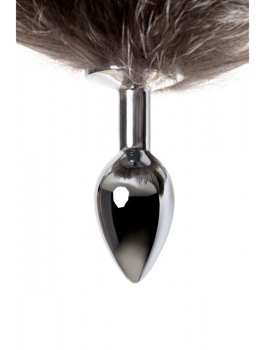 Серебристая металлическая анальная втулка с хвостом чернобурой лисы - размер S - ToyFa - купить с доставкой в Москве