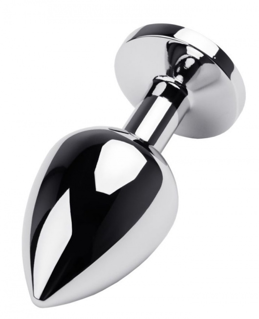 Серебристая коническая анальная пробка с черным кристаллом - 8 см. - ToyFa - купить с доставкой в Москве