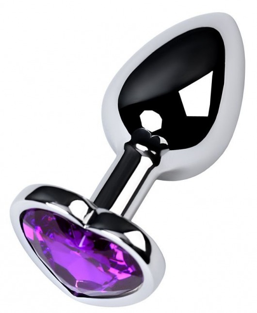 Серебристая коническая анальная пробка с фиолетовым кристаллом-сердечком - 7 см. - ToyFa - купить с доставкой в Москве