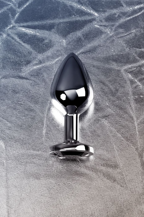 Серебристая коническая анальная пробка с черным кристаллом - 7 см. - ToyFa - купить с доставкой в Москве