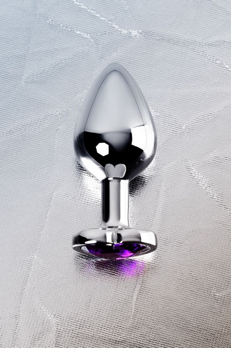 Серебристая коническая анальная пробка с фиолетовым кристаллом - 7 см. - ToyFa - купить с доставкой в Москве