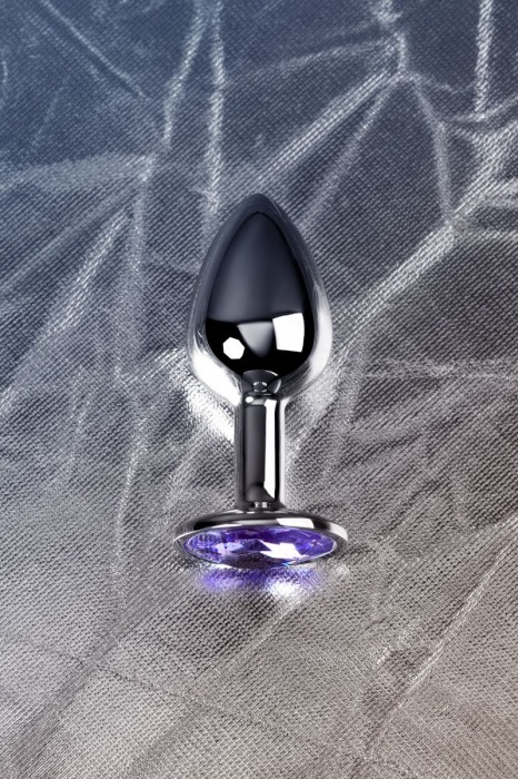 Серебристая конусовидная анальная пробка с фиолетовым кристаллом - 7 см. - ToyFa - купить с доставкой в Москве