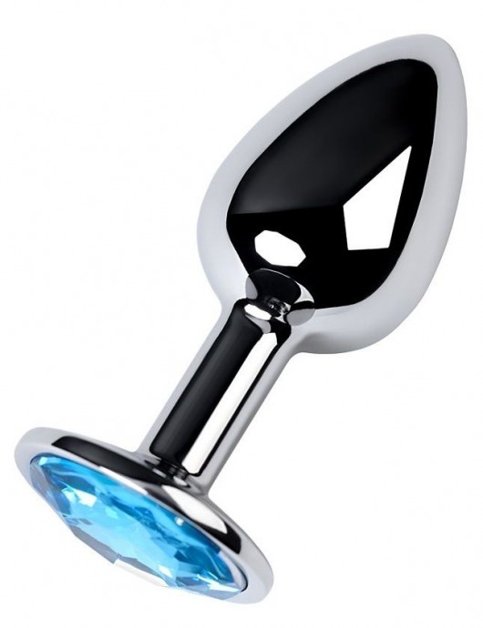 Серебристая конусовидная анальная пробка с голубым кристаллом - 7 см. - ToyFa - купить с доставкой в Москве