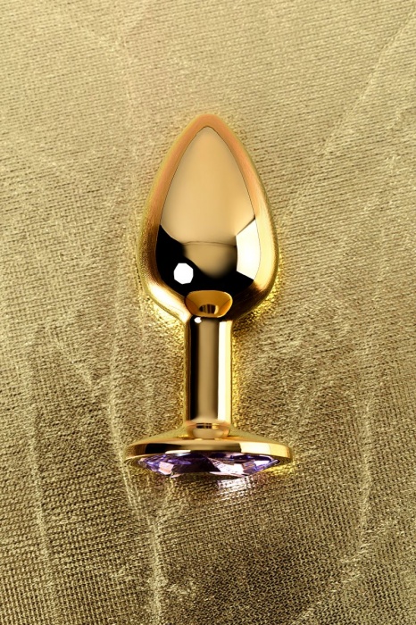 Золотистая коническая анальная пробка с фиолетовым кристаллом - 7 см. - ToyFa - купить с доставкой в Москве