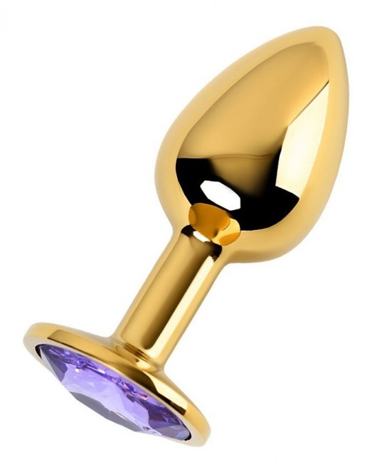Золотистая коническая анальная пробка с фиолетовым кристаллом - 7 см. - ToyFa - купить с доставкой в Москве