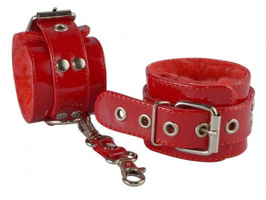 Красные лаковые наручники с меховой отделкой - Sitabella - купить с доставкой в Москве