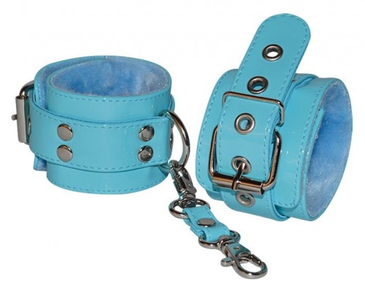 Голубые лаковые наручники с меховой отделкой - Sitabella - купить с доставкой в Москве