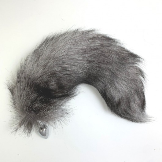 Серебристая металлическая анальная пробка с черно-белым хвостом - размер S - Vandersex - купить с доставкой в Москве