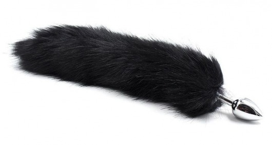 Серебристая металлическая анальная пробка с черным хвостом - размер S - Vandersex - купить с доставкой в Москве