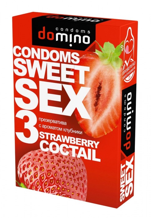 Презервативы для орального секса DOMINO Sweet Sex с ароматом клубничного коктейля  - 3 шт. - Domino - купить с доставкой в Москве