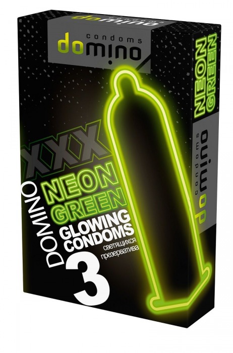 Презервативы DOMINO Neon Green со светящимся в темноте кончиком - 3 шт. - Domino - купить с доставкой в Москве