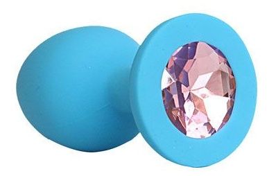 Голубая силиконовая анальная пробка с нежно-розовым кристаллом - 9,5 см. - Bior toys - купить с доставкой в Москве