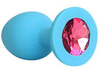 Голубая силиконовая анальная пробка с малиновым кристаллом - 9,5 см. - Bior toys - купить с доставкой в Москве