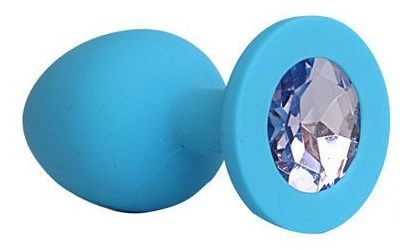Голубая силиконовая анальная пробка с фиолетовым кристаллом - 9,5 см. - Bior toys - купить с доставкой в Москве