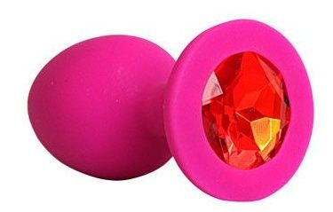Ярко-розовая анальная пробка с красным кристаллом - 9,5 см. - 1137 - купить с доставкой в Москве