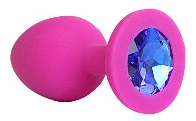 Ярко-розовая анальная пробка с синим кристаллом - 9,5 см. - 1137 - купить с доставкой в Москве