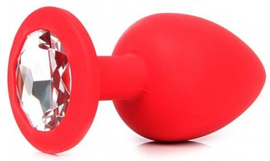 Красная анальная пробка с прозрачным кристаллом - 9,5 см. - Bior toys - купить с доставкой в Москве