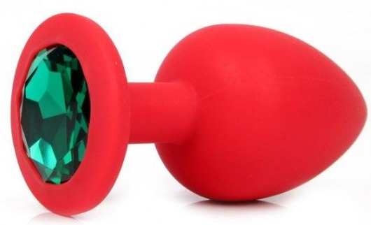 Красная анальная пробка с зеленым кристаллом - 9,5 см. - Bior toys - купить с доставкой в Москве