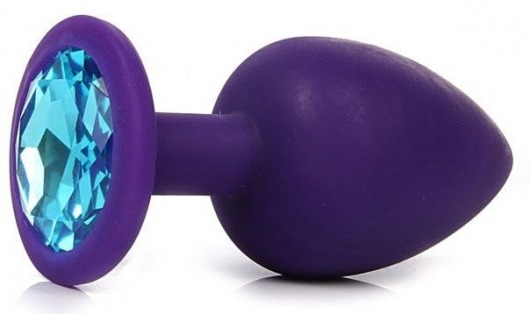 Фиолетовая анальная пробка с голубым кристаллом - 9,5 см. - Bior toys - купить с доставкой в Москве