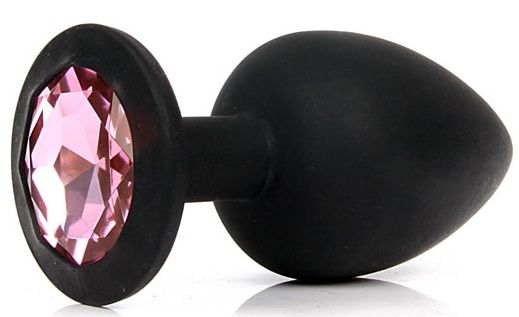 Черная силиконовая анальная пробка с розовым стразом - 9,5 см. - Bior toys - купить с доставкой в Москве