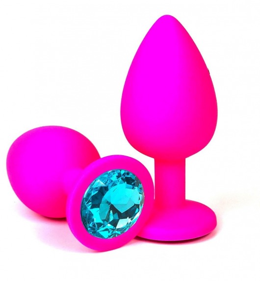 Розовая силиконовая пробка с голубым кристаллом размера M - 8 см. - Vandersex - купить с доставкой в Москве