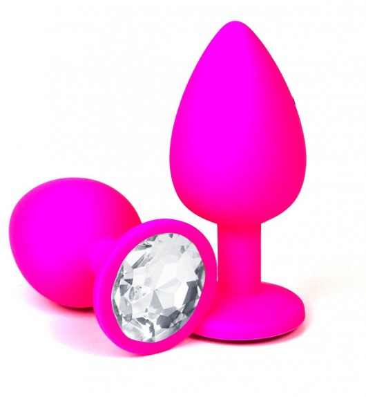 Розовая силиконовая пробка с прозрачным кристаллом - 8,5 см. - Vandersex - купить с доставкой в Москве