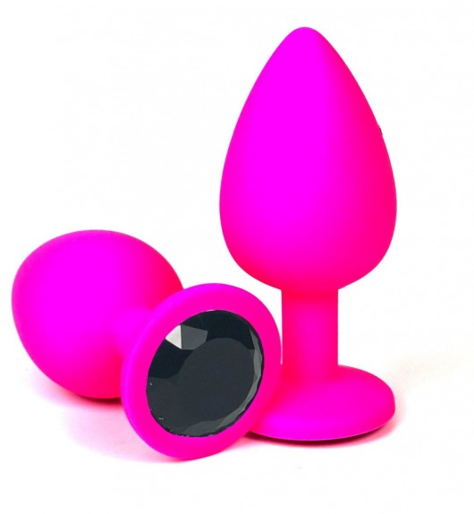 Розовая силиконовая пробка с черным кристаллом - 8 см. - Vandersex - купить с доставкой в Москве
