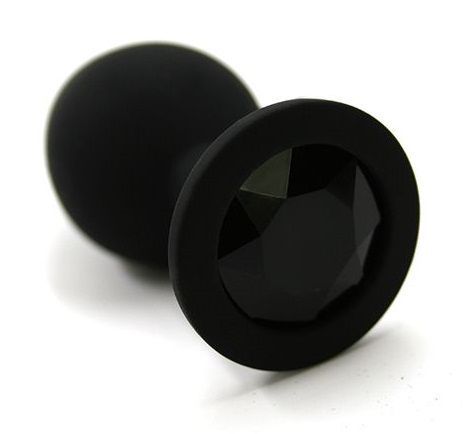 Черная силиконовая анальная пробка с черным стразом - 6,8 см. - Vandersex - купить с доставкой в Москве