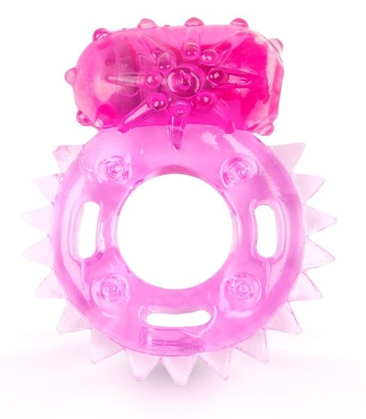 Розовое эрекционное кольцо c шипиками по кругу и вибропулей - Brazzers - в Москве купить с доставкой
