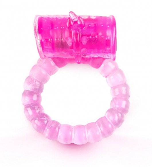 Розовое рельефное эрекционное кольцо с вибропулей - Brazzers - в Москве купить с доставкой