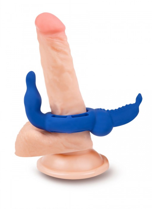 Синее эрекционное кольцо с двумя стимулирующими отростками - Brazzers - в Москве купить с доставкой