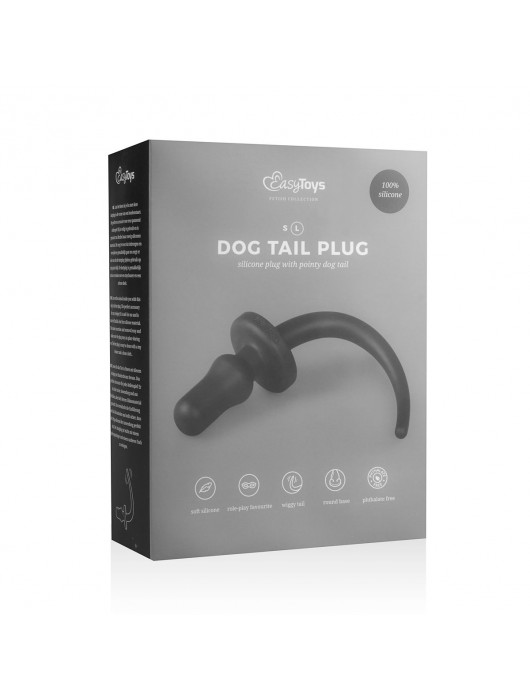 Черная анальная втулка Dog Tail Plug с хвостом - Easy toys