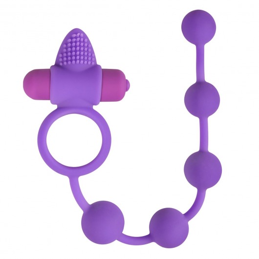 Фиолетовое эрекционное виброкольцо с анальной цепочкой Triple Pleasure - Easy toys - в Москве купить с доставкой