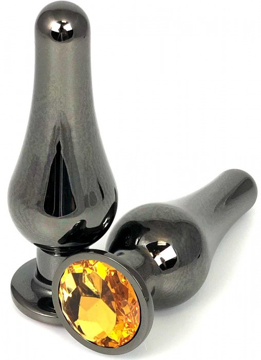 Черная удлиненная анальная пробка с оранжевым кристаллом - 8 см. - Vandersex - купить с доставкой в Москве