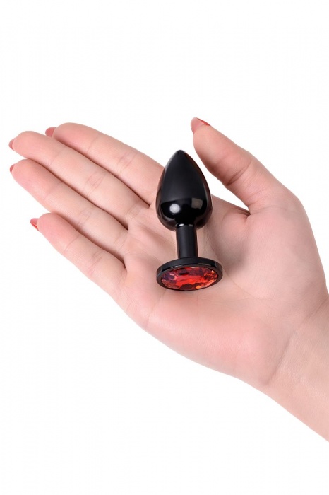 Черный анальный плаг с кристаллом красного цвета - 7,2 см. - ToyFa - купить с доставкой в Москве
