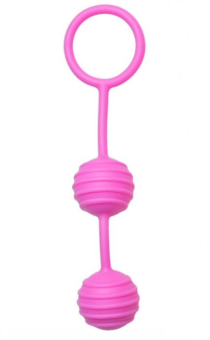 Розовые вагинальные шарики с ребрышками Pleasure Balls - Easy toys