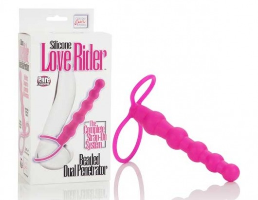 Розовый страпон на пенис Silicone Love Rider Beaded Dual Penetrator - California Exotic Novelties - купить с доставкой в Москве