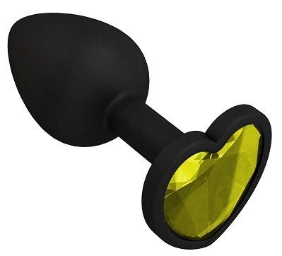 Черная силиконовая пробка с желтым кристаллом-сердцем - 8,5 см. - Джага-Джага - купить с доставкой в Москве