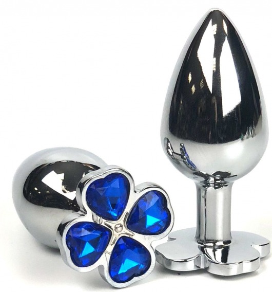 Серебристая анальная втулка с клевером из синих кристаллов - 8 см. - Vandersex - купить с доставкой в Москве