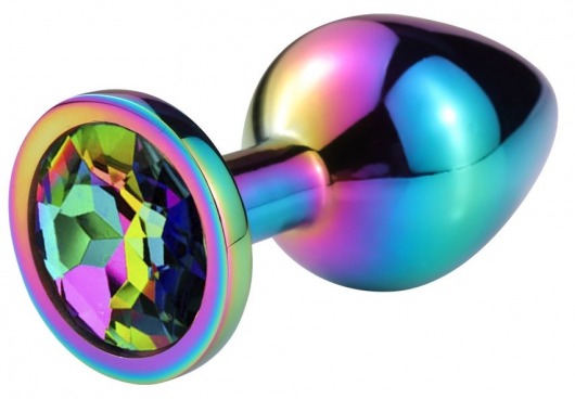 Разноцветная гладкая анальная пробка с радужным кристаллом - 8 см. - Vandersex - купить с доставкой в Москве