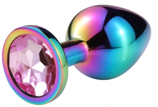 Разноцветная гладкая анальная пробка с нежно-розовым кристаллом - 9,5 см. - Vandersex - купить с доставкой в Москве