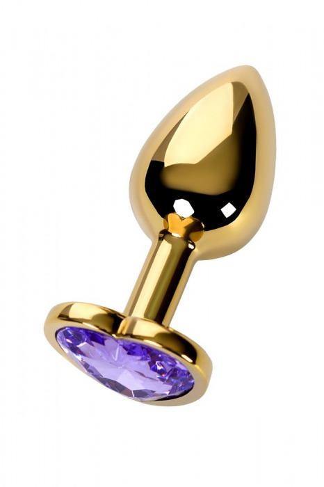 Золотистая анальная втулка с фиолетовым кристаллом-сердечком - 7 см. - ToyFa - купить с доставкой в Москве