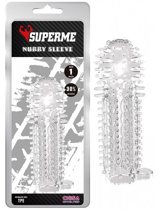 Закрытая прозрачная насадка на пенис с шипиками Nubby Sleeve - 14,5 см. - Chisa - в Москве купить с доставкой