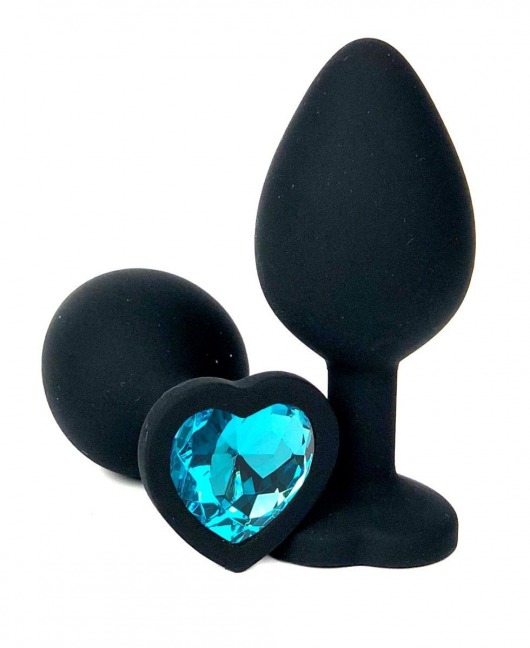 Черная силиконовая пробка с голубым кристаллом-сердцем - 8,5 см. - Vandersex - купить с доставкой в Москве