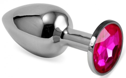 Серебристая гладкая анальная пробка с розовым кристаллом - 7,5 см. - Vandersex - купить с доставкой в Москве