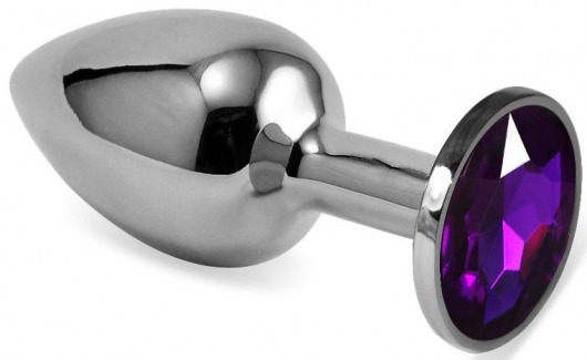 Серебристая гладкая анальная пробка с фиолетовым кристаллом - 5,5 см. - Vandersex - купить с доставкой в Москве