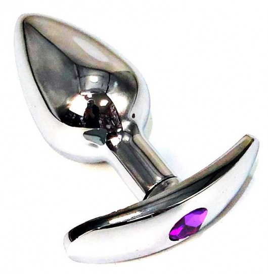 Серебристая анальная пробка для ношения с фиолетовым кристаллом - 6 см. - Vandersex - купить с доставкой в Москве
